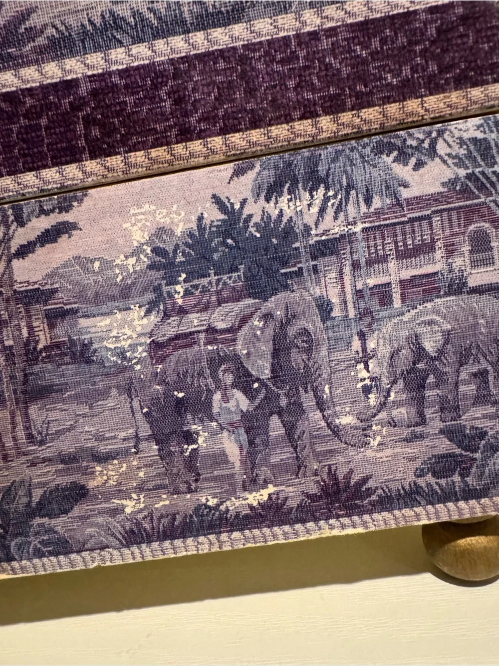 Decorative Purple Patterned Storage Box with Ring Handle